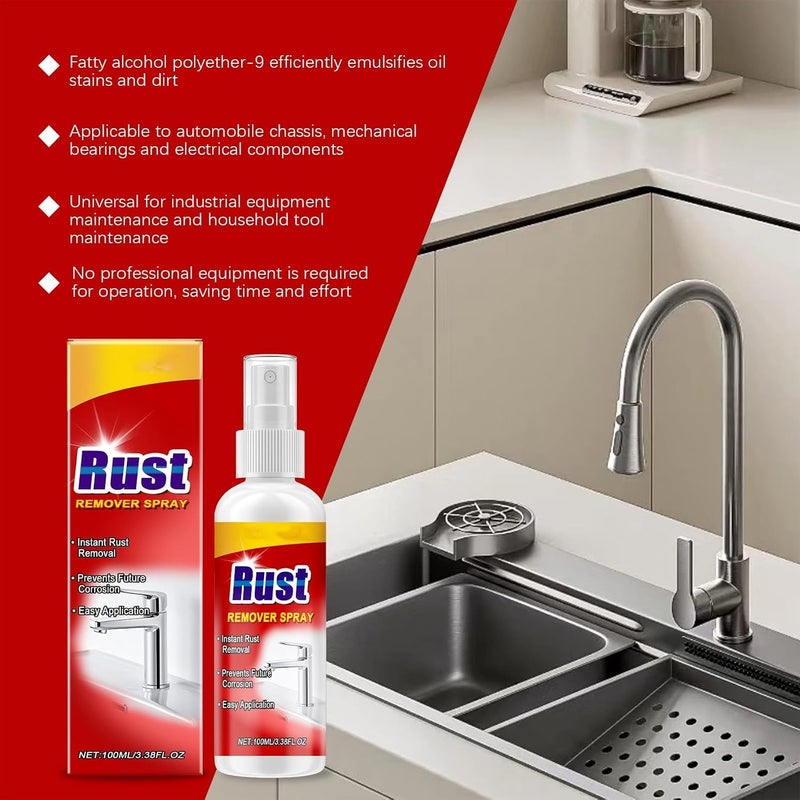 Rust Remover Spray for Metal, 100ml Heavy-Duty Rust Dissolver, Iron Stain Cleaner for Metal, Tools, Cars, Chains, Removes Rust from Multiple Surfaces, Easy-to-Use Solution - Image 2