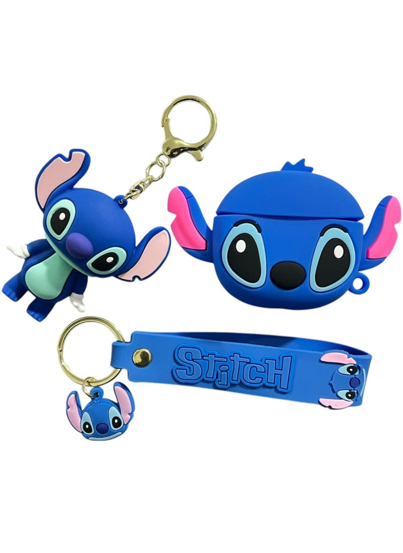 ستيتش جراب Stitch AirPods 4/4NC المتوافق مع جراب Stitch AirPods 4/4NC، جراب واقي من السيليكون لطيف ومضحك من Stitch AirPods 4/4NC، جراب ثلاثي الأبعاد كرتوني للأطفال والمراهقين والأولاد والبنات لجراب Stitch AirPods 4/4NC مع حلقة (أذن كبيرة زرقاء غرزة)  - Image 1