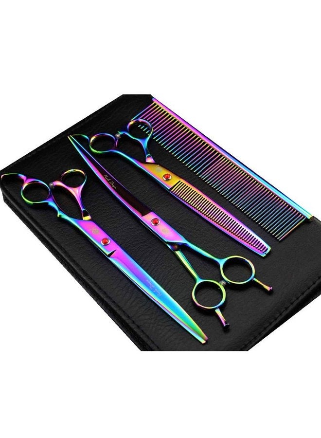 Purple Dragon 8.0 inch Dog Hair Cutting, Curved and Thinning Scissors Shear Pet Grooming Tool Kit - Image 1