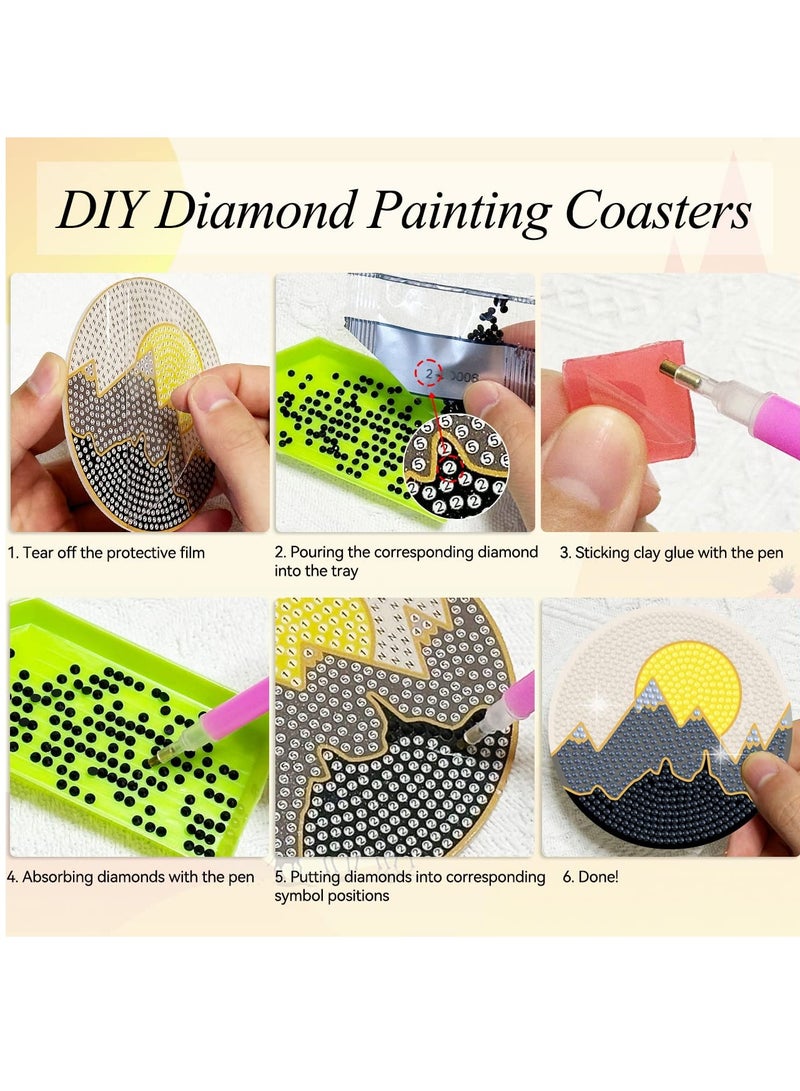 Diamond Painting Coasters with Holder, 6 Pcs Abstract Landscape Coasters Diamond Painting Kits for Beginners, Diamond Art Kits for Adults Kids Art Craft  - Image 4