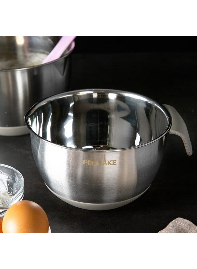 For Bake 20cm Stainless Steel Mixing Bowl With Handle, Cream Whipper, Beating Bowl, Deep And Thick With Measurement Markings - Image 1