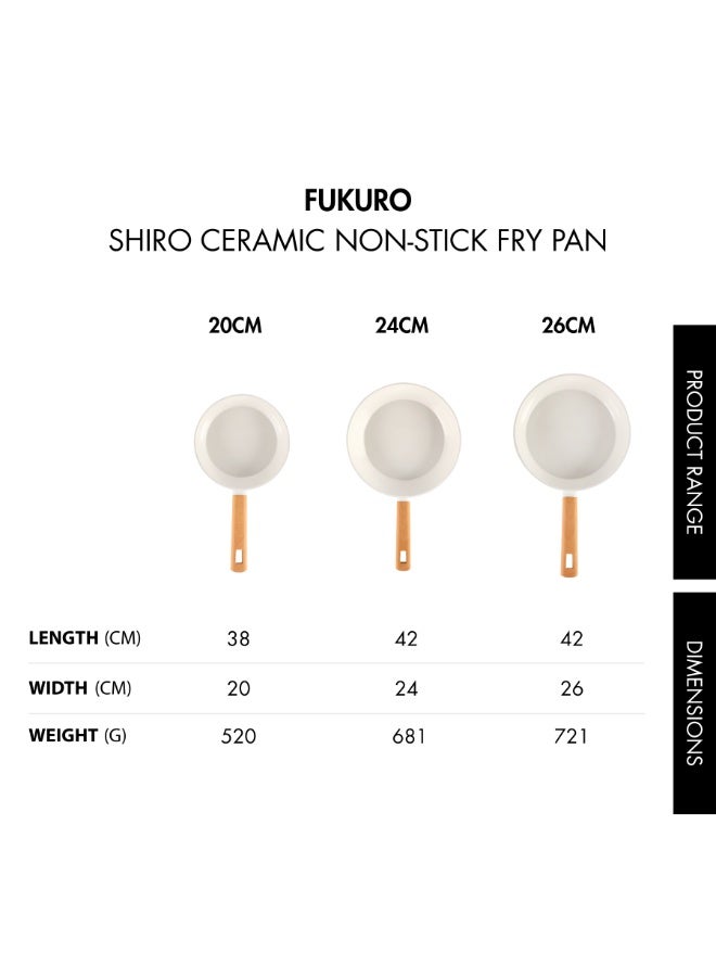 Fukuro Shiro Ceramic Non-Stick Fry Pan - 24cm - Image 4