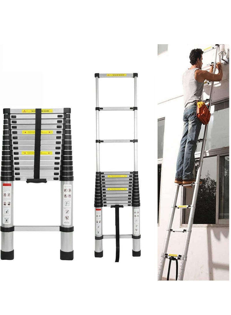 5M 16.5FT Multipurpose Folding Aluminum Telescopic Ladder, Portable Extendable Extension Ladder, Lightweight Overhead Ladder for Indoor and Outdoor Work, 330lbs Capacity - Image 1