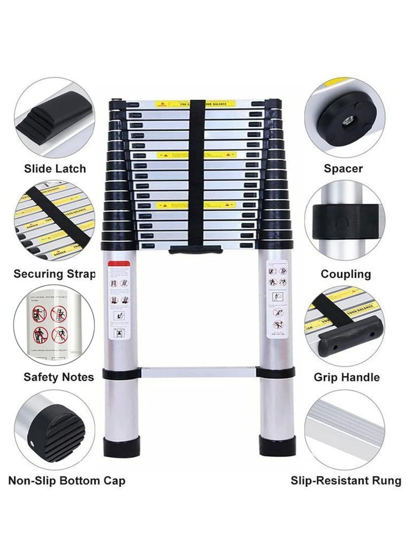 5M 16.5FT Multipurpose Folding Aluminum Telescopic Ladder, Portable Extendable Extension Ladder, Lightweight Overhead Ladder for Indoor and Outdoor Work, 330lbs Capacity - Image 2