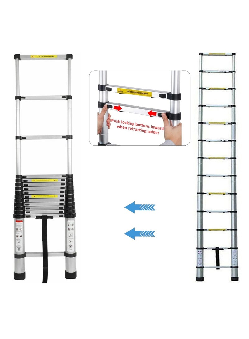 5M 16.5FT Multipurpose Folding Aluminum Telescopic Ladder, Portable Extendable Extension Ladder, Lightweight Overhead Ladder for Indoor and Outdoor Work, 330lbs Capacity - Image 4