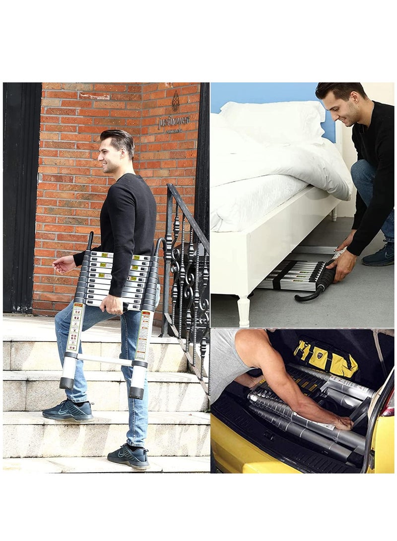 5M 16.5FT Multipurpose Folding Aluminum Telescopic Ladder, Portable Extendable Extension Ladder, Lightweight Overhead Ladder for Indoor and Outdoor Work, 330lbs Capacity - Image 5