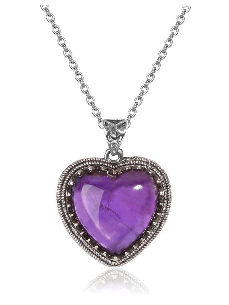 Top Plaza Amethyst Crystal Heart Pendant Necklaces for Women Retro Natural Healing Crystals Gemstone Necklace Purple Jewelry Gifts for Mom - Image 1