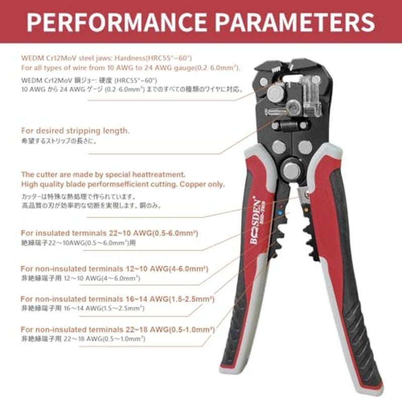 Automatic Wire Stripper Tweezers, And Crimping Tool, 3 In 1 With Cutter Crimper, Awg 10-24 Electric - Image 3