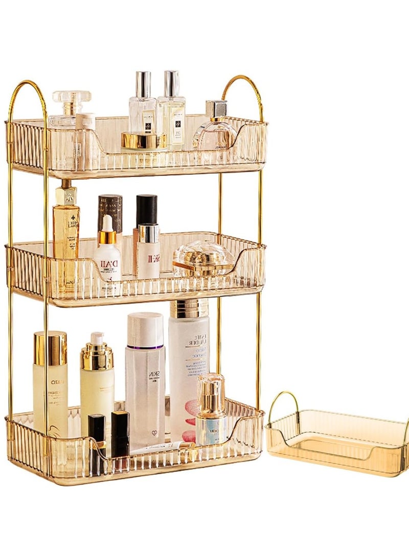 Makeup Organizer Rack, Cosmetics Skincare Shelf 3 Tier Bathroom Vanity Organizer Acrylic Countertop Perfume Display Storage Multi Layers Make Up Trays for Dresser Lotion Lipsticks Bedroom - Image 1