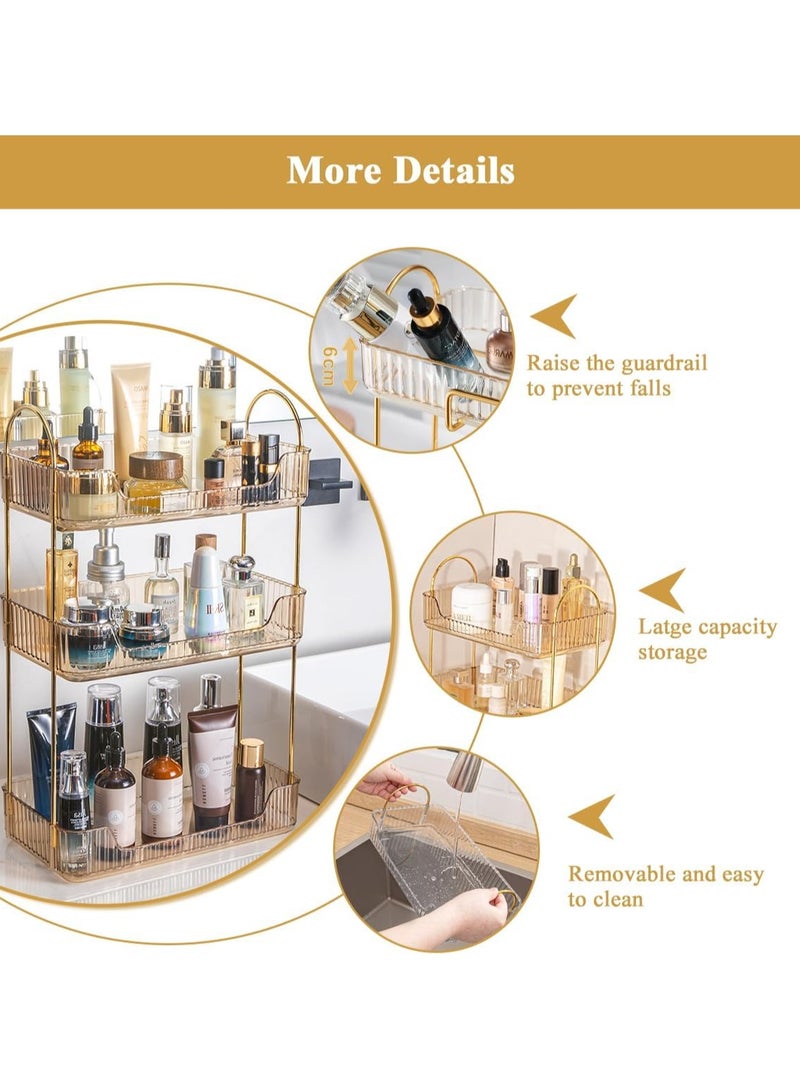 Makeup Organizer Rack, Cosmetics Skincare Shelf 3 Tier Bathroom Vanity Organizer Acrylic Countertop Perfume Display Storage Multi Layers Make Up Trays for Dresser Lotion Lipsticks Bedroom - Image 4