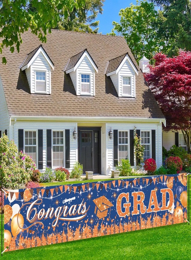 Yoirrat Blue Orange Congrats Grad Banner 2026 Blue Orange Graduation Decoration Yard Banner, Graduation Party Yard Banner for Class of 2026 High School College Graduation Party 118x23.6'' - Image 1