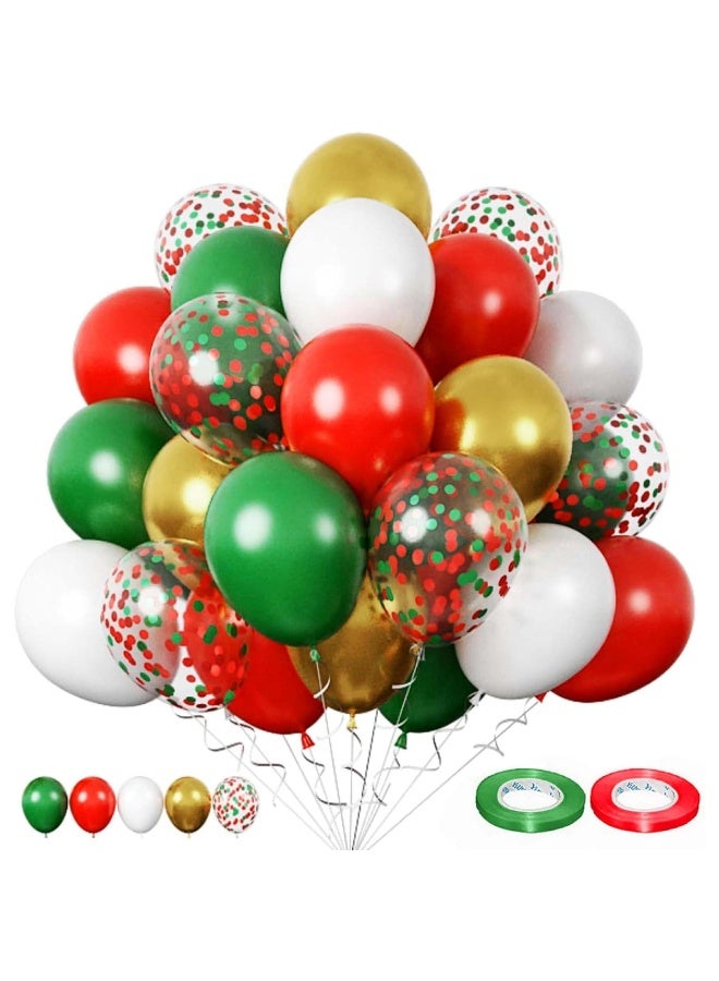 ThePartyPopper Christmas Balloon Kit – 50 Pcs Red, Green, White, Gold & Confetti Balloons for Christmas Party Decorations