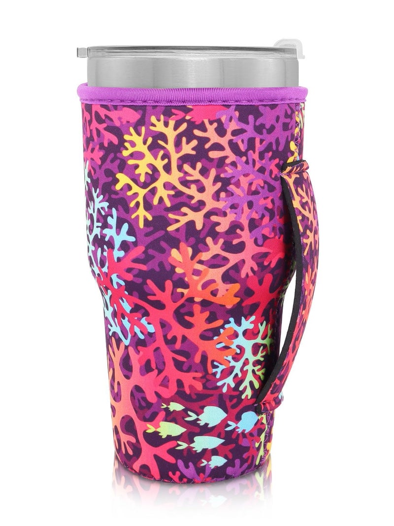 AJLTPA Reusable Iced Coffee Cup Sleeve Neoprene Insulated Sleeves Cup Holder with handle Idea for 30oz - 32oz Tumbler Cups  protein shake bottles(Only Cup Sleeves)  Sea Coral - Image 1