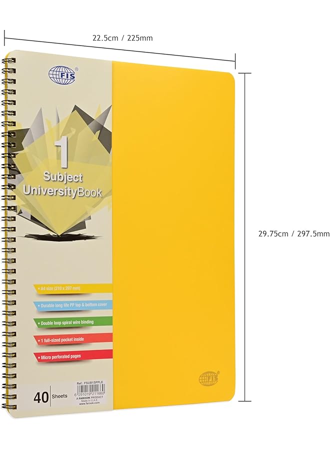 erorex University Book Spiral Pp Neon Soft Cover 1 Subject A4 Size 210X297Mm 40 Sheets Lemon Color Fsub1Spple - Image 4