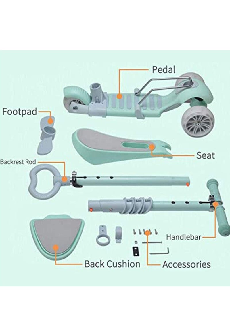Cool Baby Style - 5 in 1 Kids Kick Scooter, 3 Wheels Walker with Removable Seat and Back Rest, 4 Adjustable Height for Toddlers 1-8 Years Old Support 50 kg - Image 1