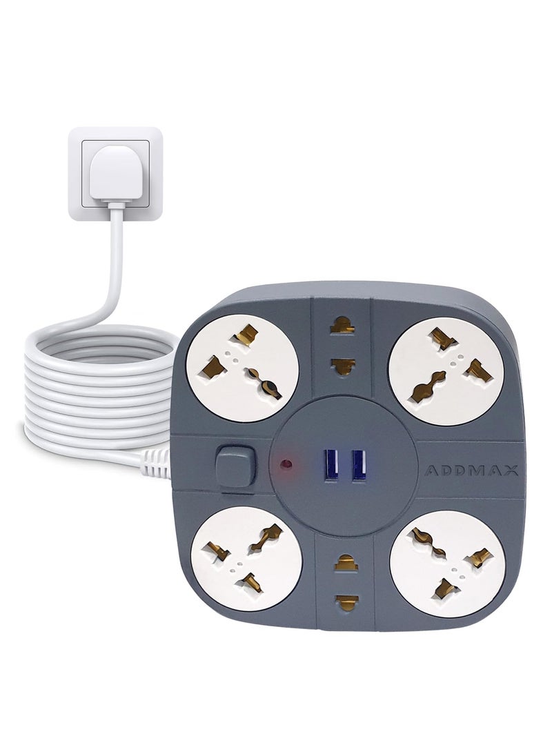ADDMAX ADDMAX Extension Cord with USB Port 10 Amp 220V5060Hz 6 Socket Outlet with 2 USB Port Fire Flame Proof USB Charging Port18 Meter Cord Multi Plug Extension Board for Home Office Grey  - Image 2