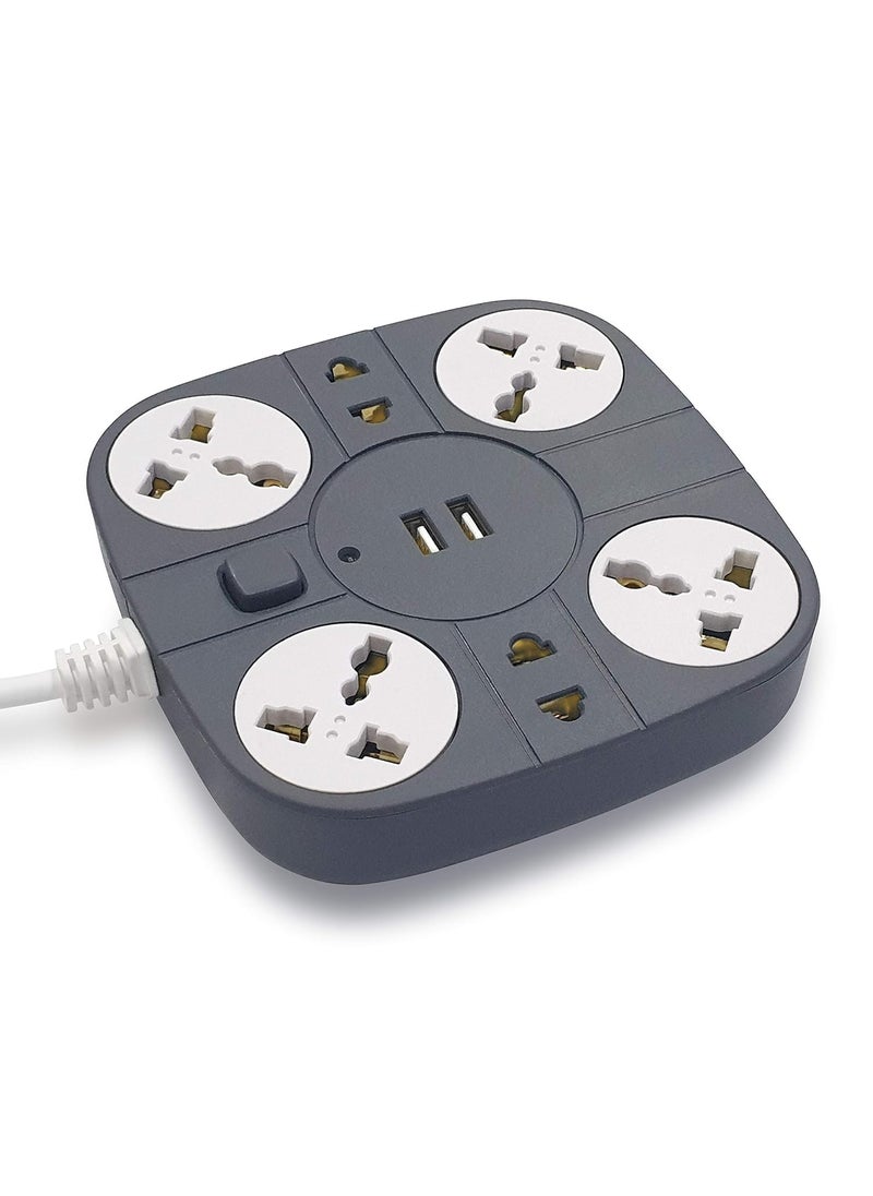 ADDMAX ADDMAX Extension Cord with USB Port 10 Amp 220V5060Hz 6 Socket Outlet with 2 USB Port Fire Flame Proof USB Charging Port18 Meter Cord Multi Plug Extension Board for Home Office Grey  - Image 1
