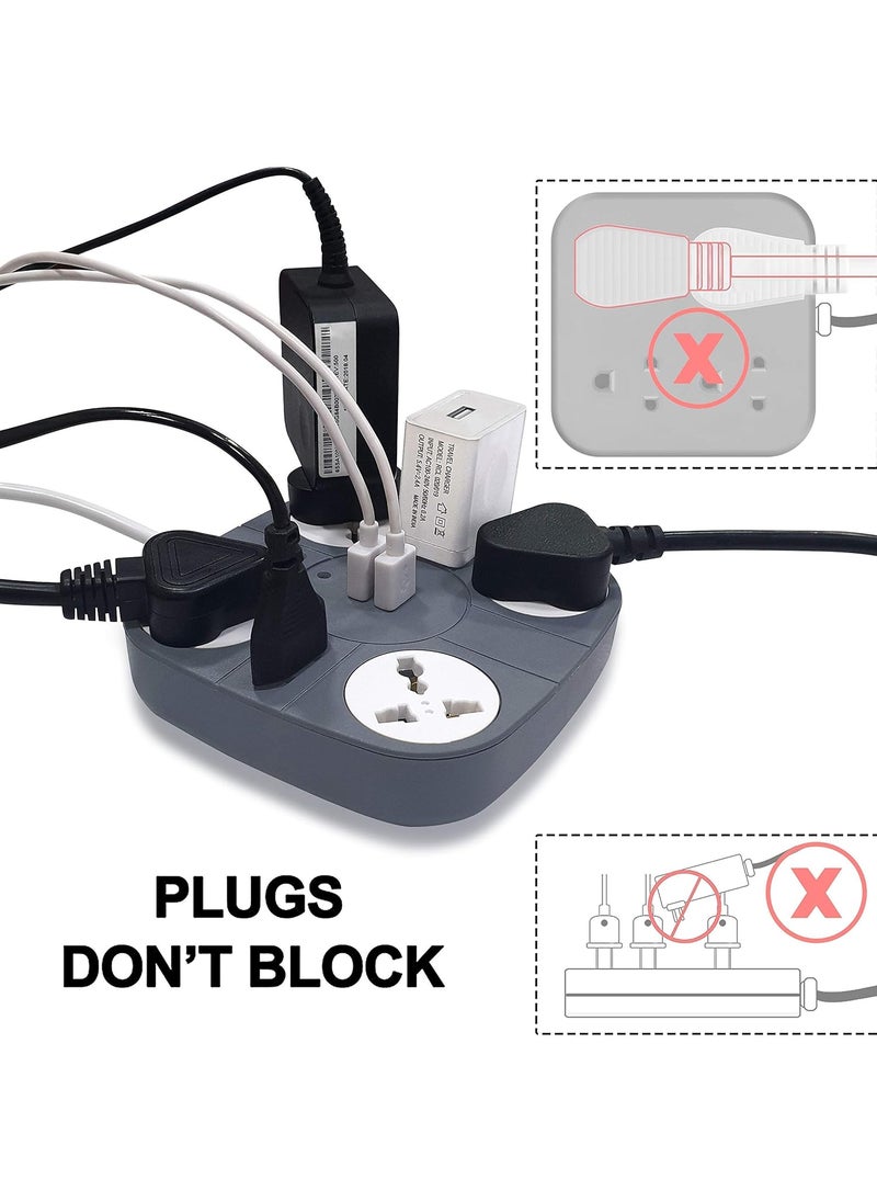 ADDMAX ADDMAX Extension Cord with USB Port 10 Amp 220V5060Hz 6 Socket Outlet with 2 USB Port Fire Flame Proof USB Charging Port18 Meter Cord Multi Plug Extension Board for Home Office Grey  - Image 4