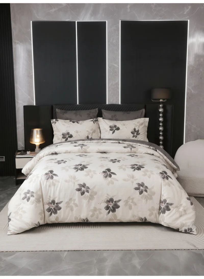 Printed Duvet Set, Queen Size Fits 180x200 cm - 4-Pcs Bed Set, Brushed Microfiber Fabric - 1 Duvet Cover, 1 Fitted Sheet, 1 Pillow Shams, 1 Pillowcases (Filler Not Included)