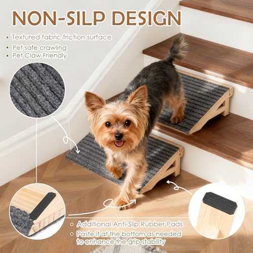 KISIMUY 2 Pack Dog Ramp Stairs for Small Dogs – 2-in-1 Solid Wood Pet Ramp & Calf Stretcher, Supports 170lbs, Non-Slip Carpet, Gentle Slope for Senior/Injured/Aging Dogs, Indoor/Gym Use, No Assembly Required - Image 5