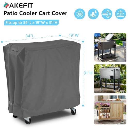 AKEfit Patio Cooler Cart Cover,Waterproof Ice Chest Cart Cover Fits 65-80 Quart Patio Party Ice Chest Rolling Cooler,34"Lx19"Wx31"H-Grey - Image 2