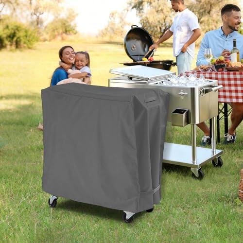 AKEfit Patio Cooler Cart Cover,Waterproof Ice Chest Cart Cover Fits 65-80 Quart Patio Party Ice Chest Rolling Cooler,34"Lx19"Wx31"H-Grey - Image 5