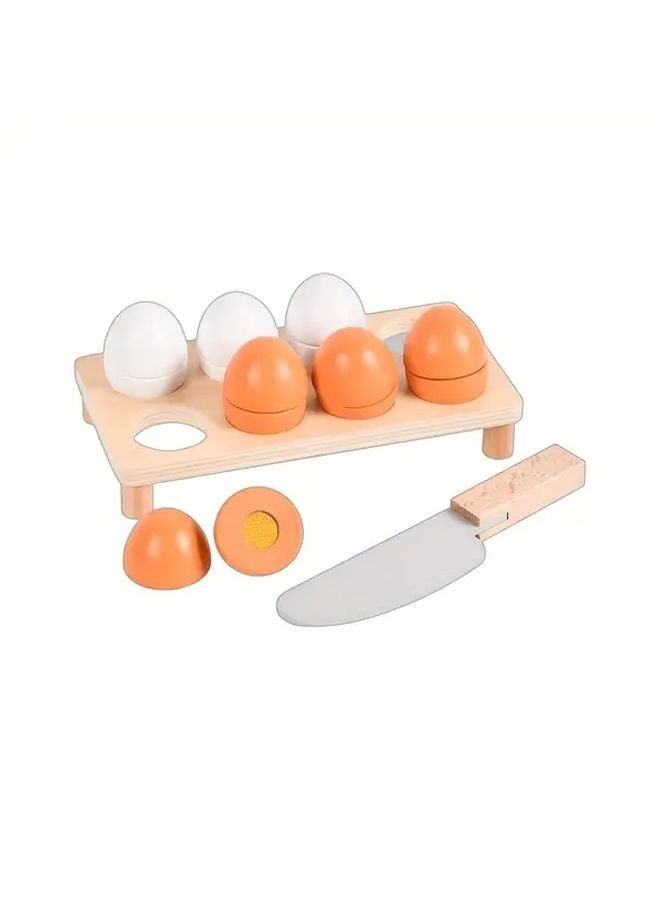 Wooden Play Eggs Set With Holder And Cutter Easter Gift For Kids 3 Years - Image 1