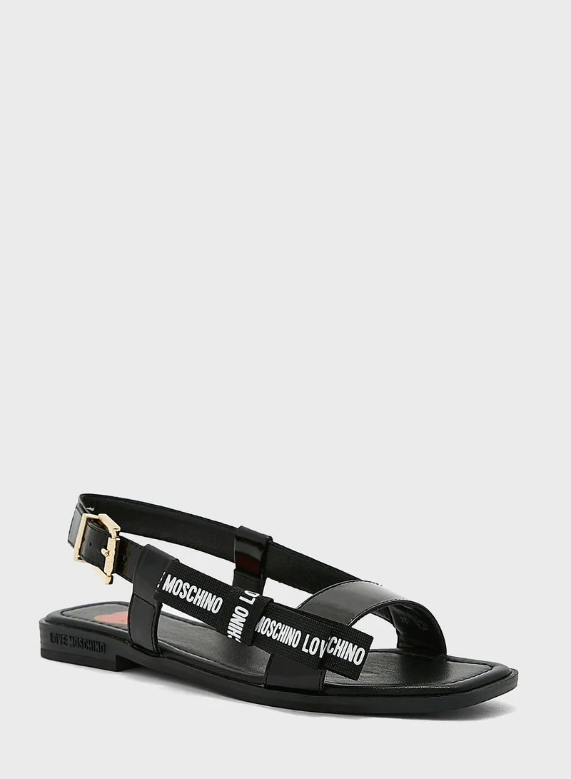 Love Moschino Bow Detail Ankle Strap Flat Sandals