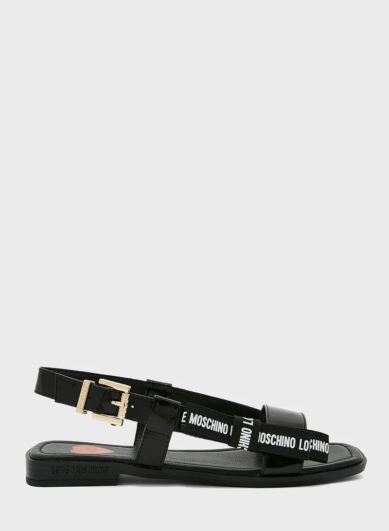 Love Moschino Bow Detail Ankle Strap Flat Sandals