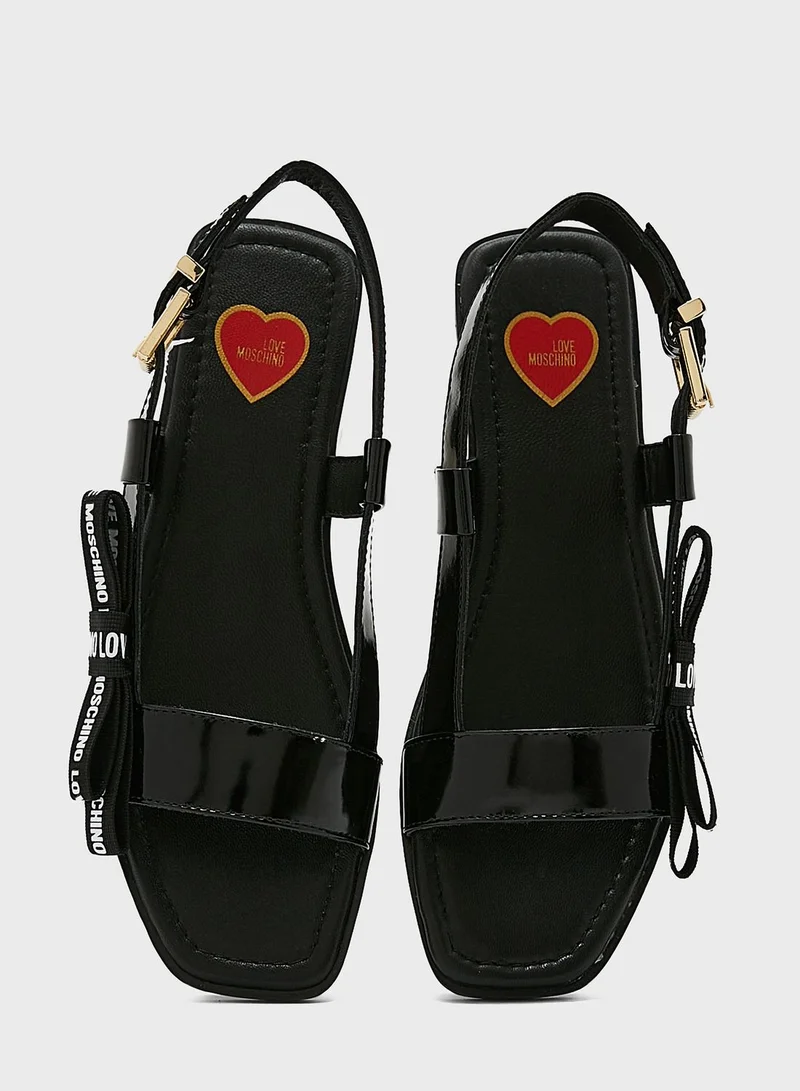 Love Moschino Bow Detail Ankle Strap Flat Sandals