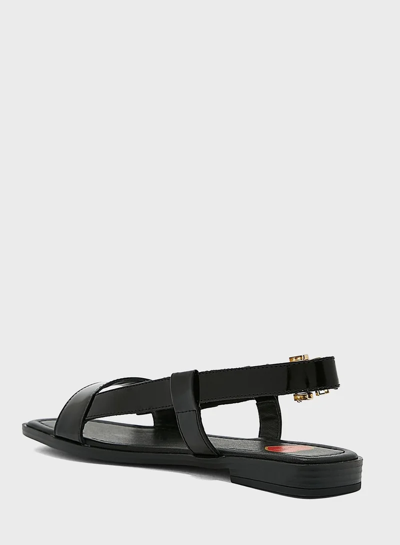 Love Moschino Bow Detail Ankle Strap Flat Sandals