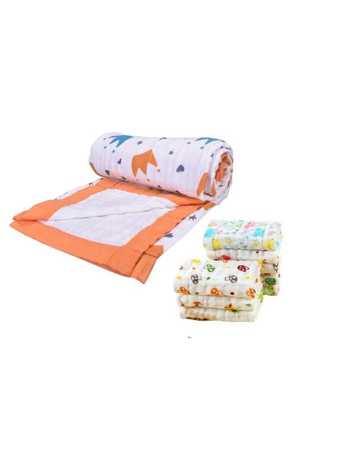 MOM'S HOME - Organic Baby Wash Towel Combo Set1 Muslin Towel 100X100 Cm And Set Of 5 Multipurpose Baby Wash Cloth (30X30 Cm) - Image 1