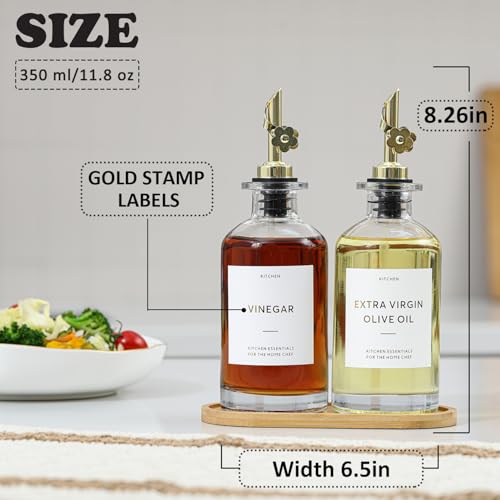 HOMCDALY Olive Oil Dispenser for Kitchen, 11.8oz Glass Dispenser Bottles with Pourer for Kitchen, Oil and Vinegar Dispensers Set, Leakproof Oil Bottle for Cooking| Set of 2 (11.8oz) - Image 2