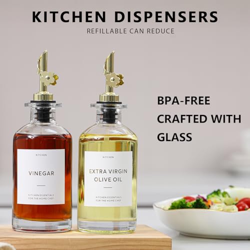 HOMCDALY Olive Oil Dispenser for Kitchen, 11.8oz Glass Dispenser Bottles with Pourer for Kitchen, Oil and Vinegar Dispensers Set, Leakproof Oil Bottle for Cooking| Set of 2 (11.8oz) - Image 3