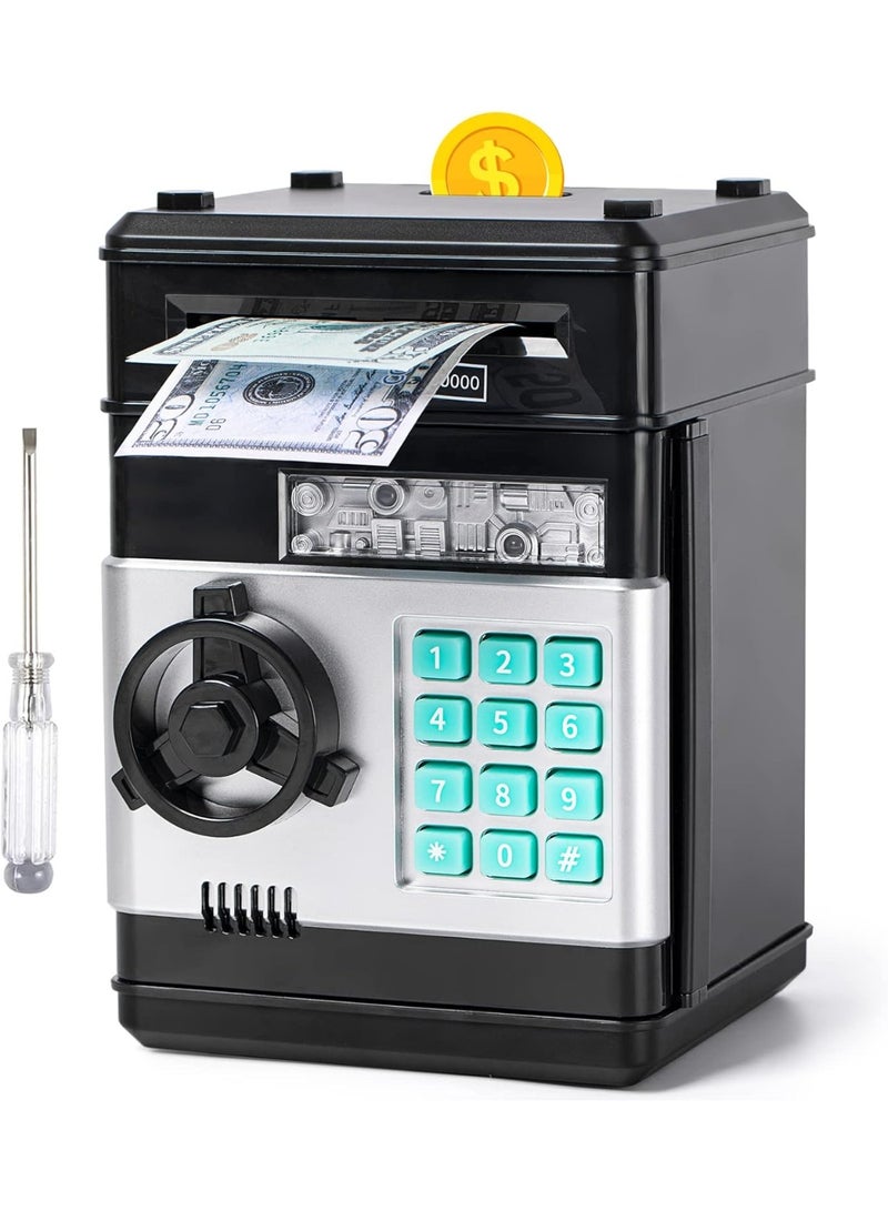 Vcertcpl Other money safe Mini Electronic atm bank-Mini Electronic Coins and Bills Vault with Voice Command - Black - Image 1