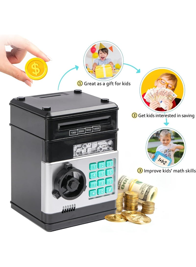 Vcertcpl Other money safe Mini Electronic atm bank-Mini Electronic Coins and Bills Vault with Voice Command - Black - Image 3