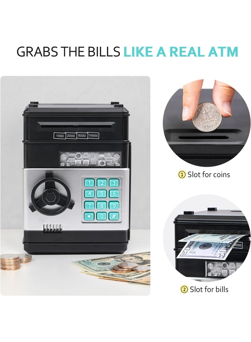 Vcertcpl Other money safe Mini Electronic atm bank-Mini Electronic Coins and Bills Vault with Voice Command - Black - Image 5