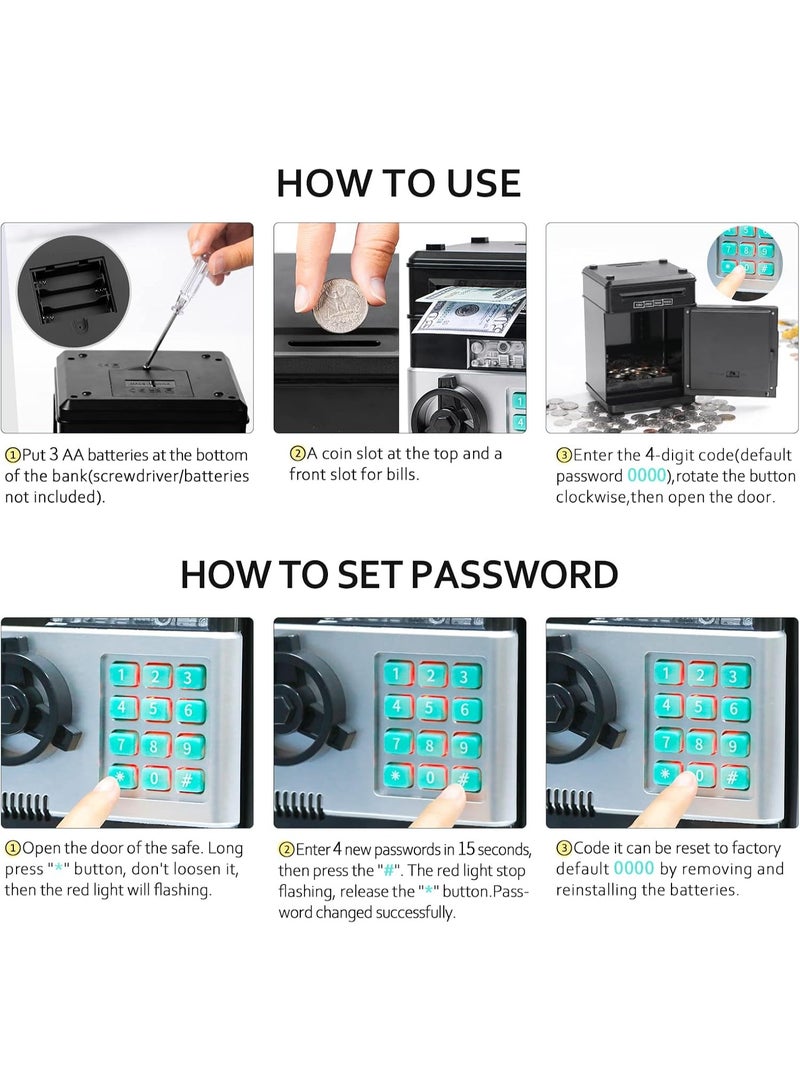 Vcertcpl Other money safe Mini Electronic atm bank-Mini Electronic Coins and Bills Vault with Voice Command - Black - Image 4