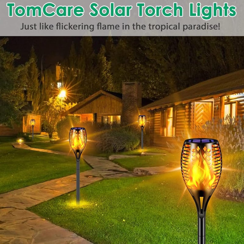 TomCare أضواء شمسية من توم كير، 43" مقاومة للماء، شعلة لهب 96 LED للديكور الخارجي (4 عبوات) - Image 5