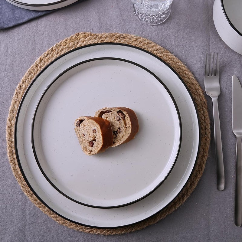 Famiware Nebula Plates and Bowls Sets for 4 12 Pieces Stoneware Dinnerware Set Microwave and Dishwasher Safe Dishes Set White with Black Rim - Image 3