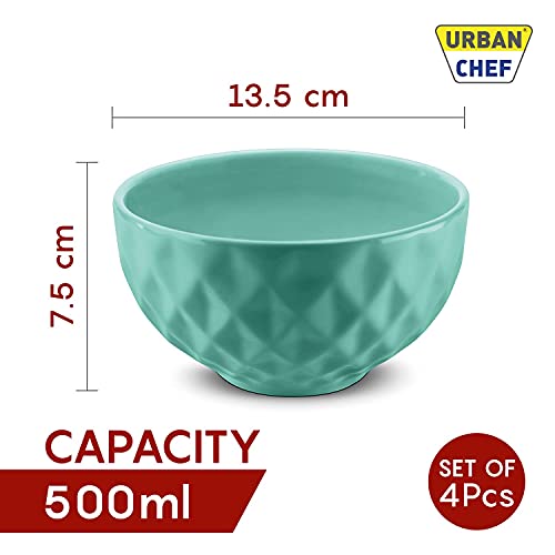 URBAN CHEF Ceramic Bowl | 500 ml | Kitchen Accessories Items for Home, Serving Bowl,Bowl Set for Gift, Microwave Safe Bowl Set, Ice Cream Bowl, Prism Ceramic Handcrafted (Set of 4 - Colour May Vary) - Image 3