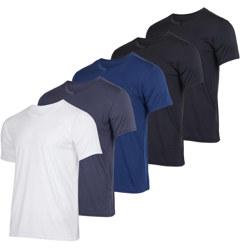 Real Essentials 5 Pack Mens VNeck DryFit Moisture Wicking Active Athletic Tech Performance TShirt Set 3 L Pack of 5