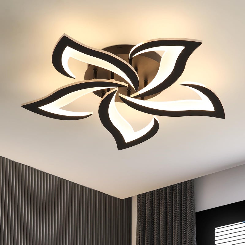 Dorlink LED Ceiling Light Modern, 5 Lights Living Room Ceiling Light 60W 5400LM, Bedroom Black Ceiling Lamp, Flower LED Lamps 6500K Cool White, Ceiling Fixture for Kids Room, Kitchen, Dining Room - Image 1