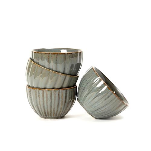 Beyond Homes Ceramic Serving Bowl Set of 4, 300 ml | Glossy Finish Microwave Safe Kharbuja, Melon Bowls for Kitchen, Ceramic Dinnerware Katori for Dal, Desserts & Snacks | Set of 4, Green Brown - Image 1