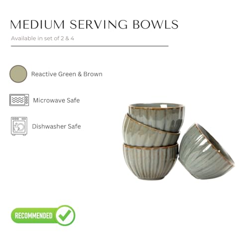 Beyond Homes Ceramic Serving Bowl Set of 4, 300 ml | Glossy Finish Microwave Safe Kharbuja, Melon Bowls for Kitchen, Ceramic Dinnerware Katori for Dal, Desserts & Snacks | Set of 4, Green Brown - Image 4