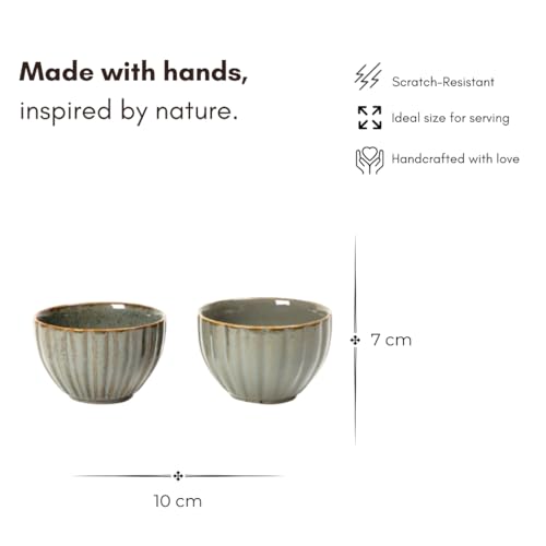 Beyond Homes Ceramic Serving Bowl Set of 4, 300 ml | Glossy Finish Microwave Safe Kharbuja, Melon Bowls for Kitchen, Ceramic Dinnerware Katori for Dal, Desserts & Snacks | Set of 4, Green Brown - Image 2