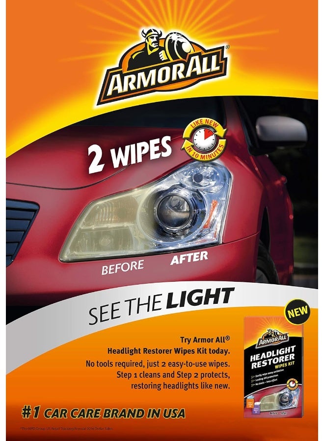 ARMOR ALL Headlight Restorer Kit Containing 2 Cleaning Wipes & 1 Protectant Wipe - Image 2