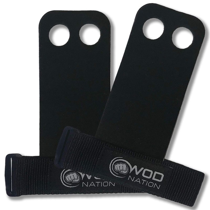 WOD Nation Barbell Gymnastics Grips for Pull-up Training - Black, Large - Leather Pull-Up Palm Grips & Kettlebell Hand Protector for Barbells - Image 1