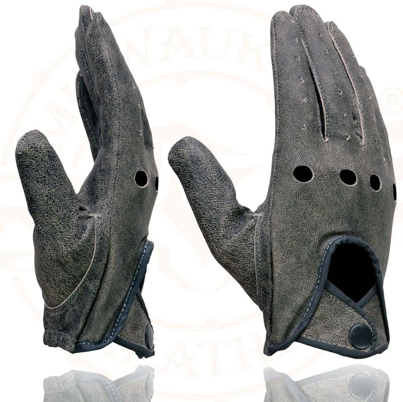 Milwaukee Leather قفازات ميلووكي ليدر MG7507 للرجال بلون رمادي من الجلد المثقب كاملة الأصابع لركوب الدراجات النارية مع تهوية "مفصل مفتوح" - Image 2