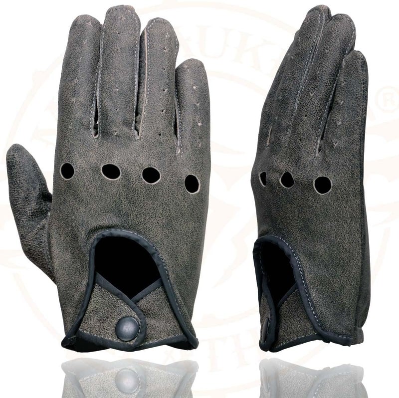 Milwaukee Leather قفازات ميلووكي ليدر MG7507 للرجال بلون رمادي من الجلد المثقب كاملة الأصابع لركوب الدراجات النارية مع تهوية "مفصل مفتوح" - Image 4